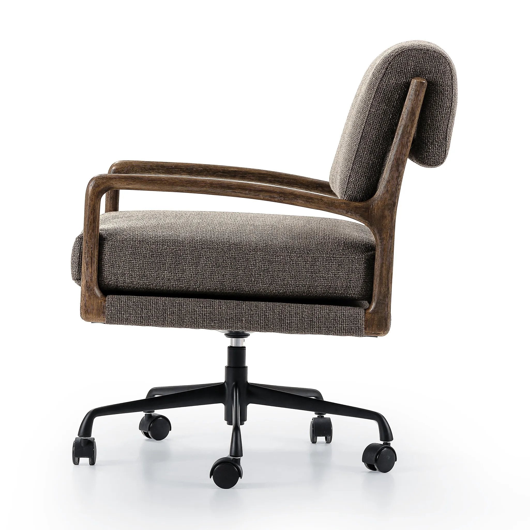 Featuring Maguire Gibson Mink Desk Chair by Four Hands at Amethyst Home. Foldover back detailing brings a sense of softness to a comfort-driven desk chair upholstered in high-performance fabric. Height adjustable with a 360-degree swivel.Overall Dimensions: 22.25"w x 28.50"d x 33.50"hWeight : 37.48 lbsMaterials: 97% Polyester, 3% Acrylic, Aluminum, Solid Pa. Amethyst Home provides interior design, new home construction design consulting, vintage area rugs, and lighting in the Park City metro area.