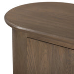 A smaller scale and antique-inspired oval shape give this sideboard a classic polished look. A slight overhang of the top and bottom slabs adds visual interest, while simple ball-shaped hardware mimics this sideboard's unique bun feet. Amethyst Home provides interior design, new home construction design consulting, vintage area rugs, and lighting in the Winter Garden metro area.