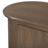 A smaller scale and antique-inspired oval shape give this sideboard a classic polished look. A slight overhang of the top and bottom slabs adds visual interest, while simple ball-shaped hardware mimics this sideboard's unique bun feet. Amethyst Home provides interior design, new home construction design consulting, vintage area rugs, and lighting in the Winter Garden metro area.