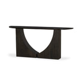 Mixed materials and a contoured design fuse for a shapely console table that works in a wide range of spaces. Mirrored oak legs form a unique curved base to support a demilune iron top with a burnished coffee finish. Thoughtfully sized for smaller spaces Amethyst Home provides interior design, new home construction design consulting, vintage area rugs, and lighting in the Scottsdale metro area.