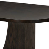 Mixed materials and a contoured design fuse for a shapely console table that works in a wide range of spaces. Mirrored oak legs form a unique curved base to support a demilune iron top with a burnished coffee finish. Thoughtfully sized for smaller spaces Amethyst Home provides interior design, new home construction design consulting, vintage area rugs, and lighting in the Tampa metro area.