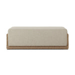 A fresh, playful take on the outdoor ottoman, featuring a woven cradle frame that wraps around the deep upholstered seat for added texture, dimension and contrast. The cushion is intentionally firm for a structured feel, meaning this piece can also be used as a coffee table. Cover or store inside during inclement weather and when not in use. Amethyst Home provides interior design, new home construction design consulting, vintage area rugs, and lighting in the Newport Beach metro area.