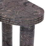 The classic atomic table of the 1950s, refreshed with modern materials. Finished in a deep plum, solid marble shapes an organic boomerang-style tabletop, working a subtle color pop into any room. Column legs add a luxe look reminiscent of Italian modernism. Amethyst Home provides interior design, new home construction design consulting, vintage area rugs, and lighting in the Nashville metro area.