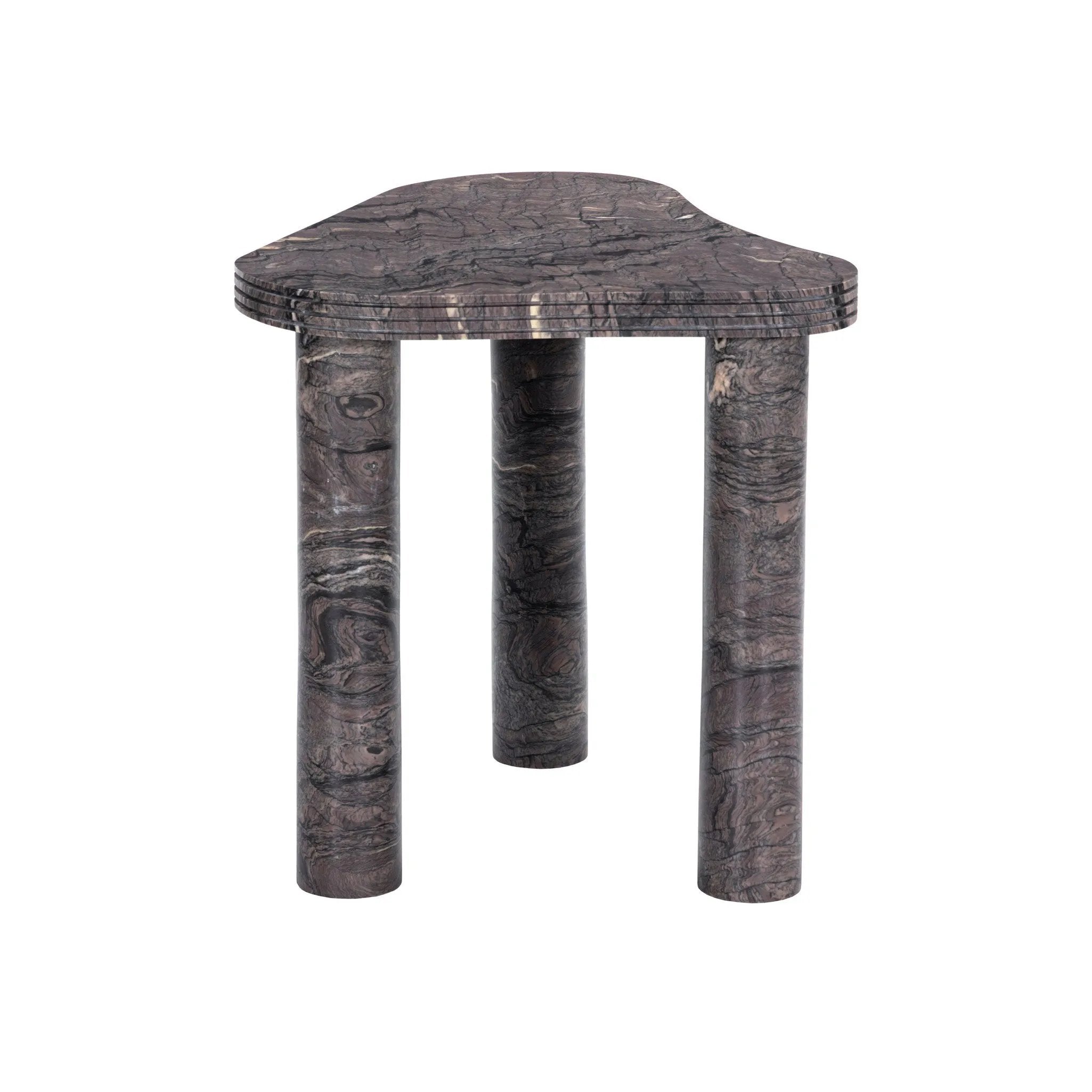 The classic atomic table of the 1950s, refreshed with modern materials. Finished in a deep plum, solid marble shapes an organic boomerang-style tabletop, working a subtle color pop into any room. Column legs add a luxe look reminiscent of Italian modernism. Amethyst Home provides interior design, new home construction design consulting, vintage area rugs, and lighting in the Omaha metro area.