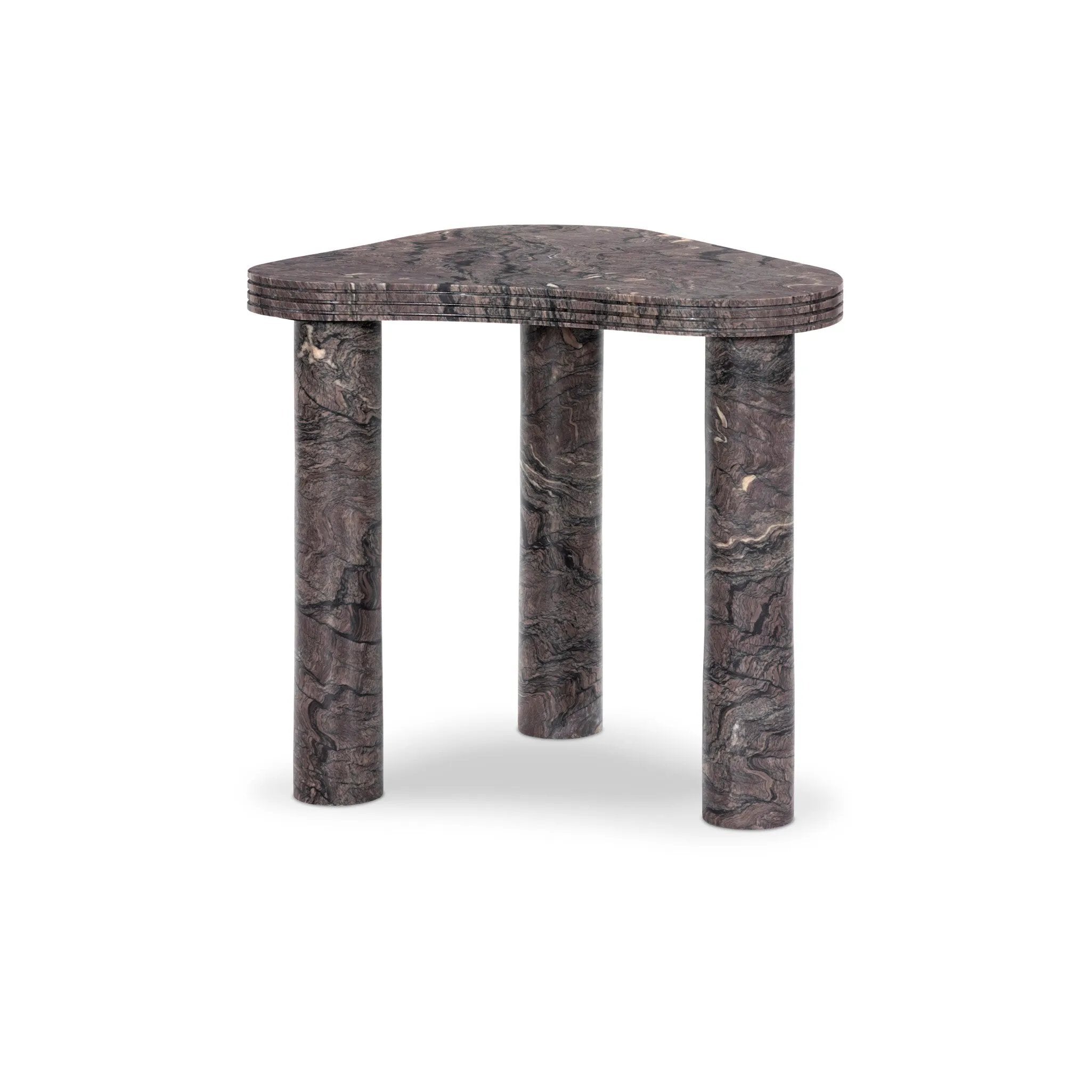 The classic atomic table of the 1950s, refreshed with modern materials. Finished in a deep plum, solid marble shapes an organic boomerang-style tabletop, working a subtle color pop into any room. Column legs add a luxe look reminiscent of Italian modernism. Amethyst Home provides interior design, new home construction design consulting, vintage area rugs, and lighting in the San Diego metro area.