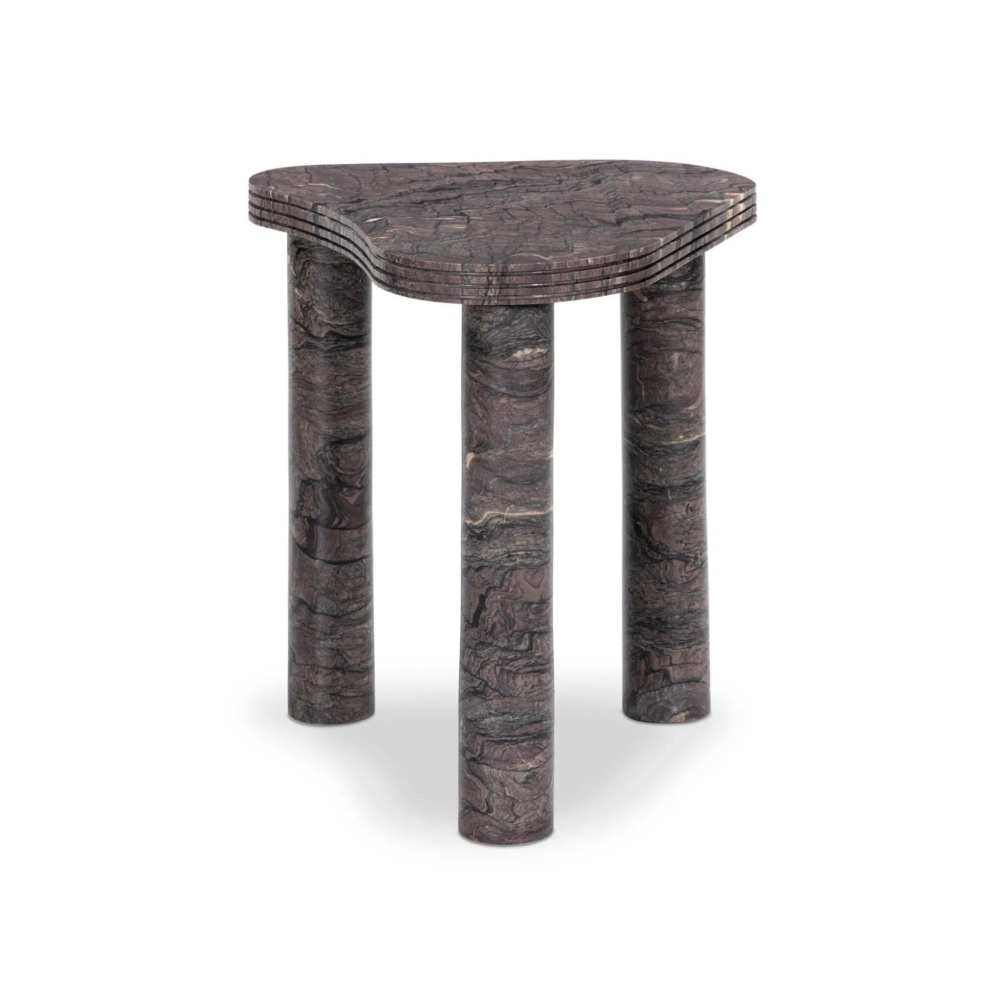 The classic atomic table of the 1950s, refreshed with modern materials. Finished in a deep plum, solid marble shapes an organic boomerang-style tabletop, working a subtle color pop into any room. Column legs add a luxe look reminiscent of Italian modernism. Amethyst Home provides interior design, new home construction design consulting, vintage area rugs, and lighting in the Seattle metro area.