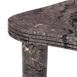 The classic atomic table of the 1950s, refreshed with modern materials. Finished in a deep plum, solid marble shapes an organic boomerang-style tabletop, working a subtle color pop into any room. Column legs add a luxe look reminiscent of Italian modernism. Amethyst Home provides interior design, new home construction design consulting, vintage area rugs, and lighting in the Tampa metro area.