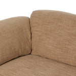 This two-over-two sofa is all about comfort. Feather-filled cushions fold over the frame, complemented by foam-fiber-feather seats. Upholstered in a taupe high-performance fabric, it balances its laid-back look with durability for every day. Amethyst Home provides interior design, new home construction design consulting, vintage area rugs, and lighting in the Charlotte metro area.