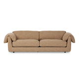 This two-over-two sofa is all about comfort. Feather-filled cushions fold over the frame, complemented by foam-fiber-feather seats. Upholstered in a taupe high-performance fabric, it balances its laid-back look with durability for every day. Amethyst Home provides interior design, new home construction design consulting, vintage area rugs, and lighting in the Des Moines metro area.