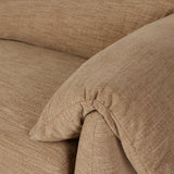 This two-over-two sofa is all about comfort. Feather-filled cushions fold over the frame, complemented by foam-fiber-feather seats. Upholstered in a taupe high-performance fabric, it balances its laid-back look with durability for every day. Amethyst Home provides interior design, new home construction design consulting, vintage area rugs, and lighting in the Kansas City metro area.