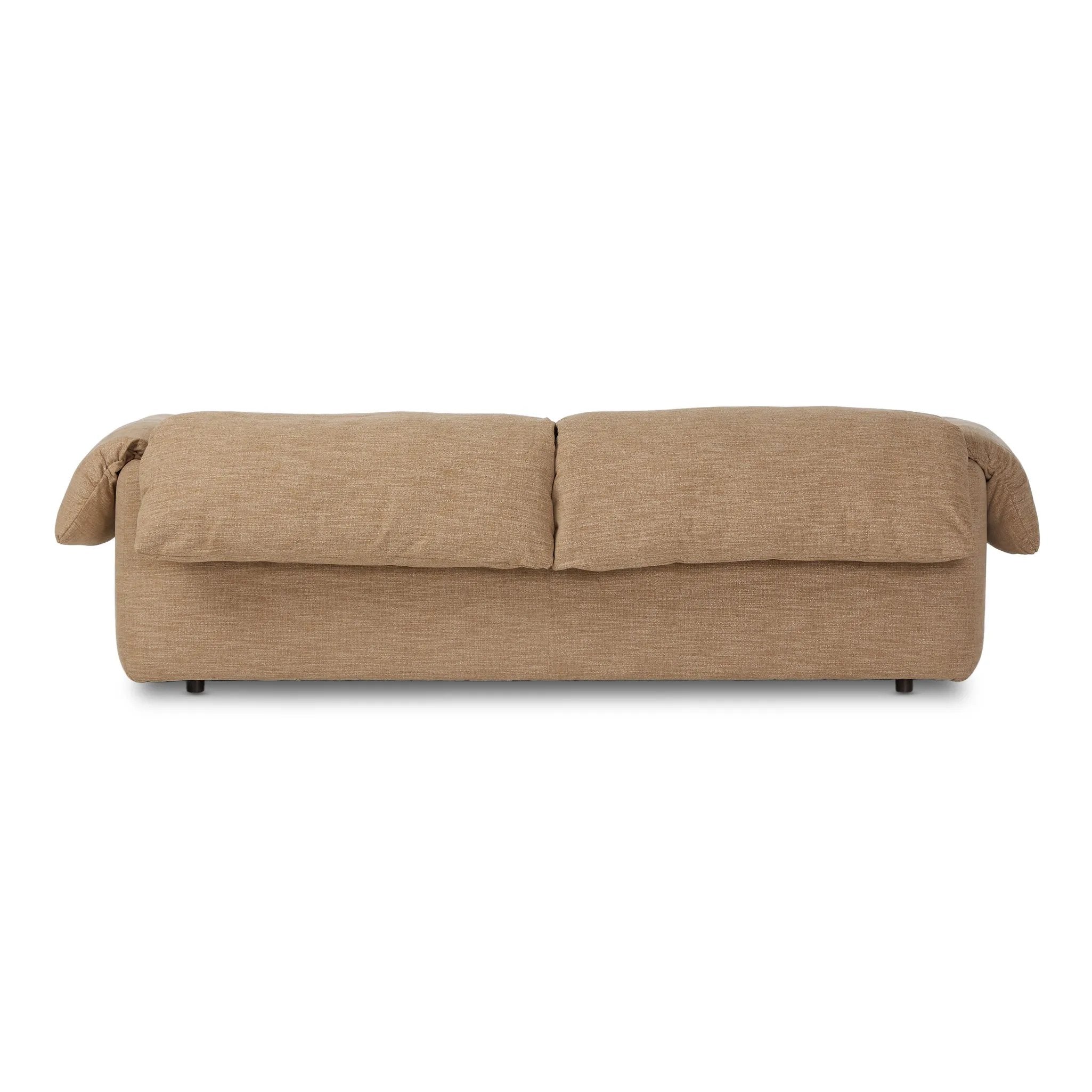 This two-over-two sofa is all about comfort. Feather-filled cushions fold over the frame, complemented by foam-fiber-feather seats. Upholstered in a taupe high-performance fabric, it balances its laid-back look with durability for every day. Amethyst Home provides interior design, new home construction design consulting, vintage area rugs, and lighting in the Portland metro area.