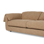 This two-over-two sofa is all about comfort. Feather-filled cushions fold over the frame, complemented by foam-fiber-feather seats. Upholstered in a taupe high-performance fabric, it balances its laid-back look with durability for every day. Amethyst Home provides interior design, new home construction design consulting, vintage area rugs, and lighting in the Scottsdale metro area.