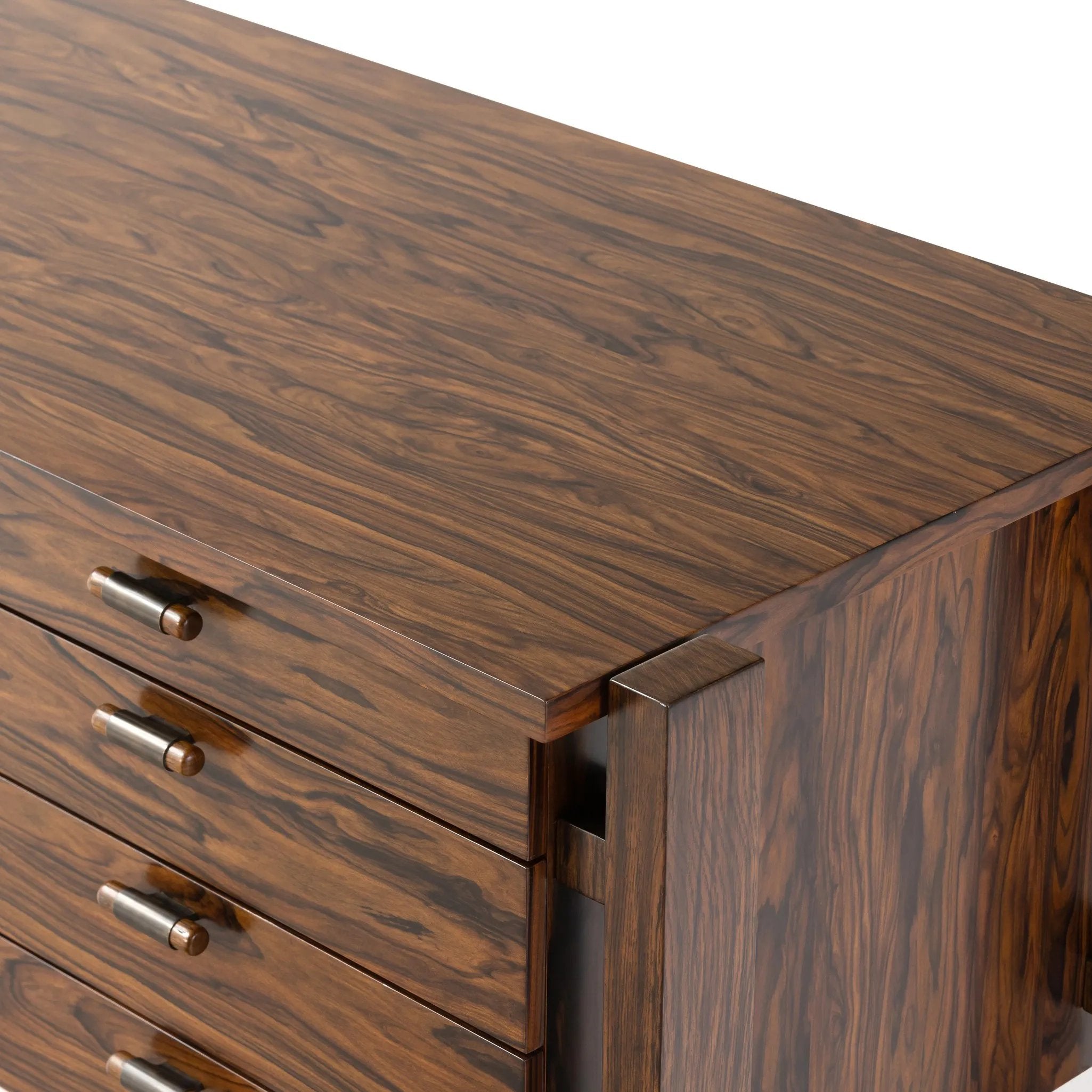 Featuring Marcela Natural Morado Veneer Desk by Four Hands at Amethyst Home. Made from natural morado with beautiful graining, this midcentury-inspired executive desk is fully finished for the option to float-style in a room.Overall Dimensions: 78.25"w x 26.50"d x 30.00"hWeight : 186.51 lbsMaterials: Morada Veneer, Engineered Hardwood. Amethyst Home provides interior design, new home construction design consulting, vintage area rugs, and lighting in the Boston metro area.