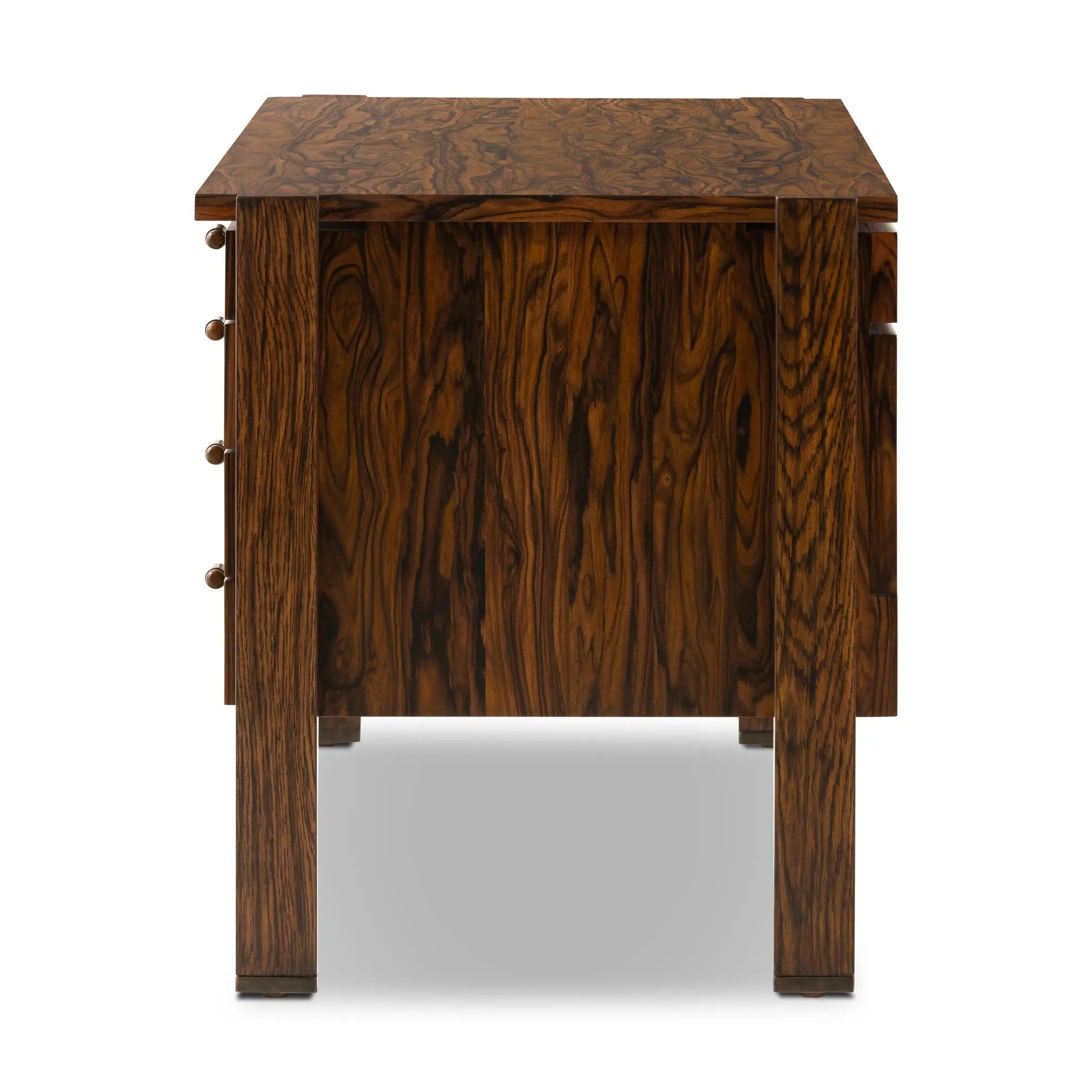 Featuring Marcela Natural Morado Veneer Desk by Four Hands at Amethyst Home. Made from natural morado with beautiful graining, this midcentury-inspired executive desk is fully finished for the option to float-style in a room.Overall Dimensions: 78.25"w x 26.50"d x 30.00"hWeight : 186.51 lbsMaterials: Morada Veneer, Engineered Hardwood. Amethyst Home provides interior design, new home construction design consulting, vintage area rugs, and lighting in the Des Moines metro area.