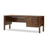Featuring Marcela Natural Morado Veneer Desk by Four Hands at Amethyst Home. Made from natural morado with beautiful graining, this midcentury-inspired executive desk is fully finished for the option to float-style in a room.Overall Dimensions: 78.25"w x 26.50"d x 30.00"hWeight : 186.51 lbsMaterials: Morada Veneer, Engineered Hardwood. Amethyst Home provides interior design, new home construction design consulting, vintage area rugs, and lighting in the Laguna Beach metro area.
