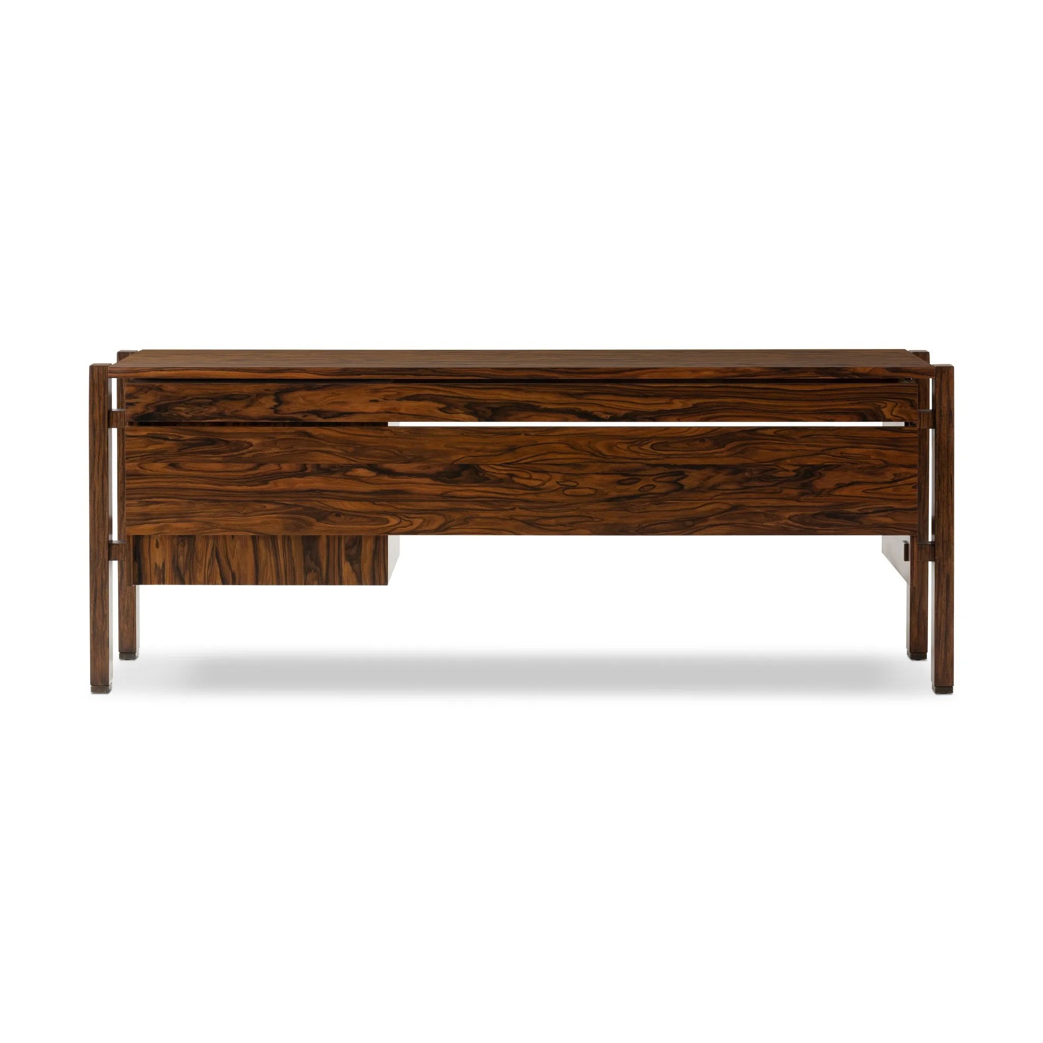 Featuring Marcela Natural Morado Veneer Desk by Four Hands at Amethyst Home. Made from natural morado with beautiful graining, this midcentury-inspired executive desk is fully finished for the option to float-style in a room.Overall Dimensions: 78.25"w x 26.50"d x 30.00"hWeight : 186.51 lbsMaterials: Morada Veneer, Engineered Hardwood. Amethyst Home provides interior design, new home construction design consulting, vintage area rugs, and lighting in the Winter Garden metro area.