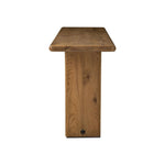 Designed by Thomas Bina and Ronald Sasson, a design partnership blending both modern minimalist and Brazilian influences. A curvy, open-style console table is crafted from natural reclaimed French oak with tapered pedestal panels connected at the base. Amethyst Home provides interior design, new home construction design consulting, vintage area rugs, and lighting in the Dallas metro area.