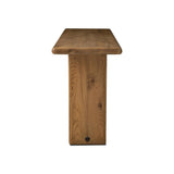 Designed by Thomas Bina and Ronald Sasson, a design partnership blending both modern minimalist and Brazilian influences. A curvy, open-style console table is crafted from natural reclaimed French oak with tapered pedestal panels connected at the base. Amethyst Home provides interior design, new home construction design consulting, vintage area rugs, and lighting in the Dallas metro area.