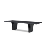 Designed by Thomas Bina and Ronald Sasson, a design partnership blending both modern minimalist and Brazilian influences. Grand-scale dining table is crafted from reclaimed French oak with tapered pedestal panels connected at the base. Seats 12 Amethyst Home provides interior design, new home construction design consulting, vintage area rugs, and lighting in the Kansas City metro area.