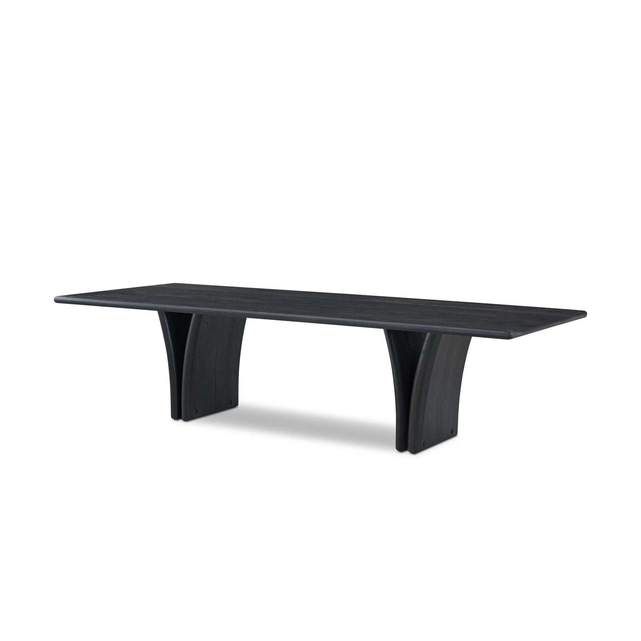Designed by Thomas Bina and Ronald Sasson, a design partnership blending both modern minimalist and Brazilian influences. Grand-scale dining table is crafted from reclaimed French oak with tapered pedestal panels connected at the base. Seats 12 Amethyst Home provides interior design, new home construction design consulting, vintage area rugs, and lighting in the Kansas City metro area.