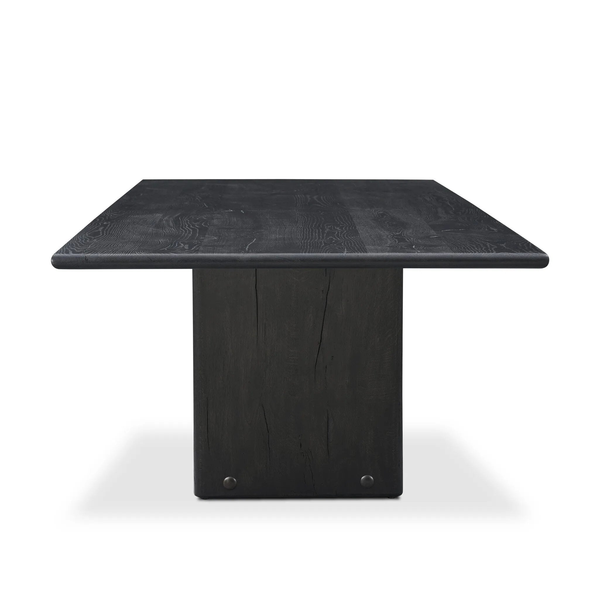 Designed by Thomas Bina and Ronald Sasson, a design partnership blending both modern minimalist and Brazilian influences. Grand-scale dining table is crafted from reclaimed French oak with tapered pedestal panels connected at the base. Seats 12 Amethyst Home provides interior design, new home construction design consulting, vintage area rugs, and lighting in the Omaha metro area.