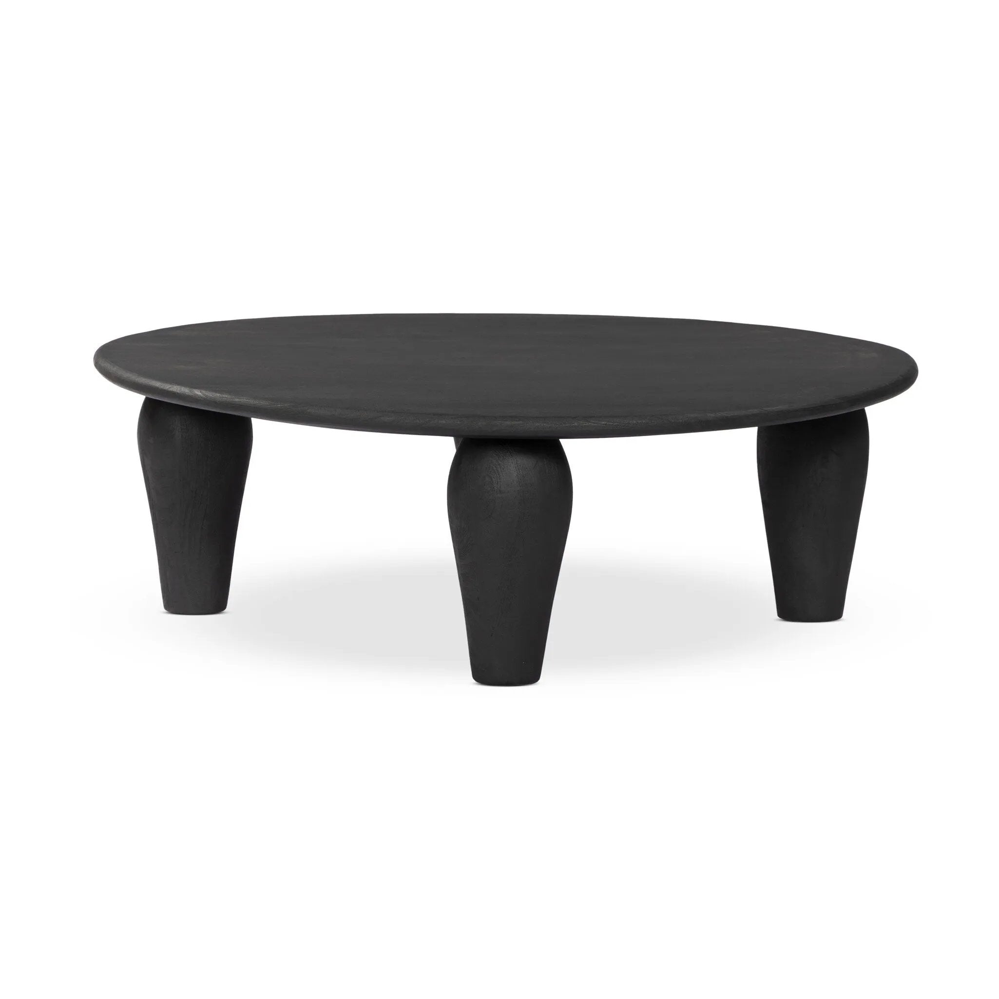 Play up proportions. Large, shapely, legs support a rounded tabletop of light black-finished solid reclaimed woods, for a global, organic look and handcrafted feel Amethyst Home provides interior design, new home construction design consulting, vintage area rugs, and lighting in the Portland metro area.