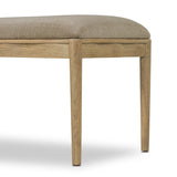 Create extra seating in any space with a timeless bench look made from solid oak and soft velvet in a worn sage hue Amethyst Home provides interior design, new home construction design consulting, vintage area rugs, and lighting in the Dallas metro area.