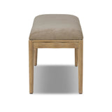 Create extra seating in any space with a timeless bench look made from solid oak and soft velvet in a worn sage hue Amethyst Home provides interior design, new home construction design consulting, vintage area rugs, and lighting in the Miami metro area.