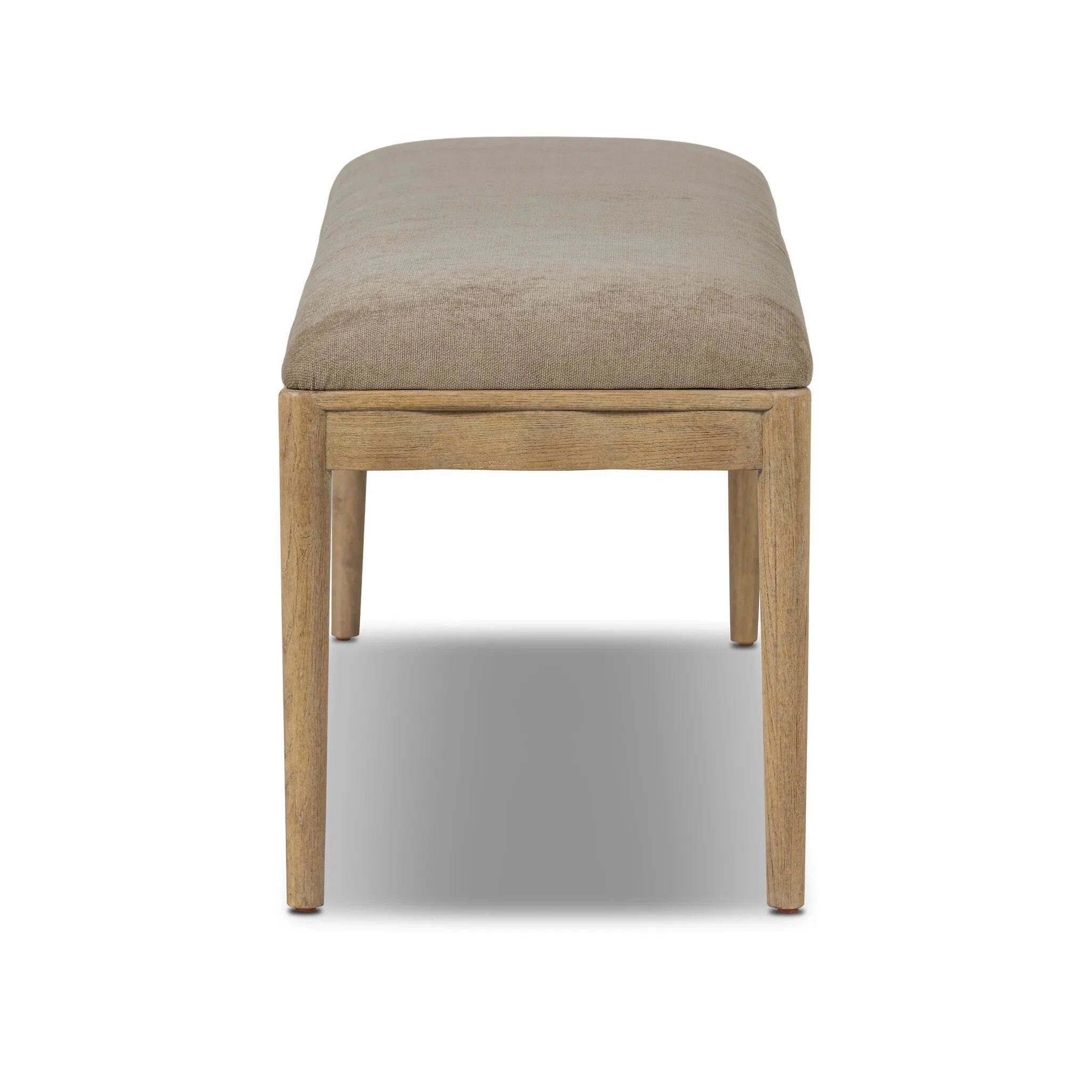 Create extra seating in any space with a timeless bench look made from solid oak and soft velvet in a worn sage hue Amethyst Home provides interior design, new home construction design consulting, vintage area rugs, and lighting in the Miami metro area.