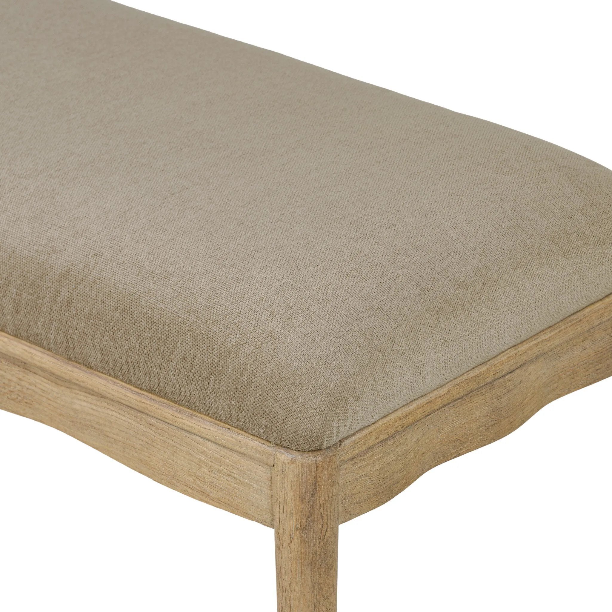 Create extra seating in any space with a timeless bench look made from solid oak and soft velvet in a worn sage hue Amethyst Home provides interior design, new home construction design consulting, vintage area rugs, and lighting in the Omaha metro area.