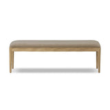 Create extra seating in any space with a timeless bench look made from solid oak and soft velvet in a worn sage hue Amethyst Home provides interior design, new home construction design consulting, vintage area rugs, and lighting in the Scottsdale metro area.