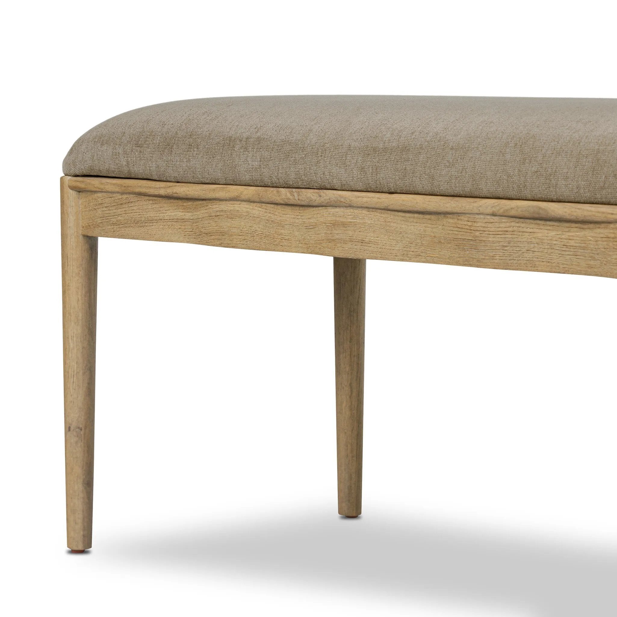 Create extra seating in any space with a timeless bench look made from solid oak and soft velvet in a worn sage hue Amethyst Home provides interior design, new home construction design consulting, vintage area rugs, and lighting in the Winter Garden metro area.