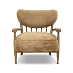 Classic Scandinavian design gets a supersoft update with a winged back panel of amber-finished oak floating above a chunky seat with exposed spindles. Paddle arms and ball feet add to the minimalist design. Covered in natural beige shearling for extra texture and comfort Amethyst Home provides interior design, new home construction design consulting, vintage area rugs, and lighting in the Seattle metro area.