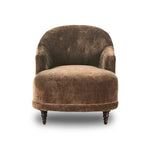 A traditional shape with modern styling, turned wooden legs complement the soft curves of this lounge-worthy chair. A chenill