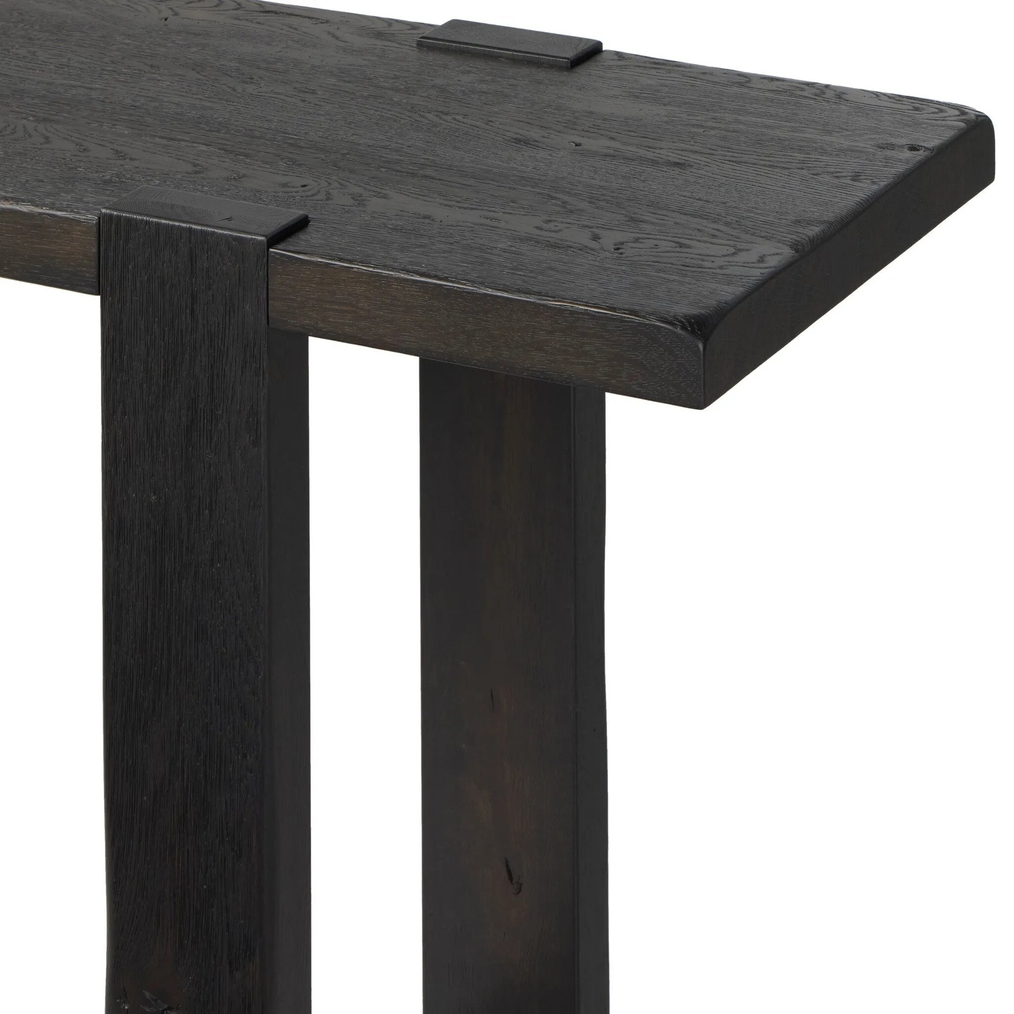 Smoked black oak shapes a simple, open-style console table, with through-tenon joints for an updated farmhouse look.As lovers of luxe style at Amethyst, we love the warm modern inspired Matei Console Table - Smoked Black. This item pairs well with other brands such as Surya and is perfect for minimalist homes Amethyst Home provides interior design, new home construction design consulting, vintage area rugs, and lighting in the Calabasas metro area.