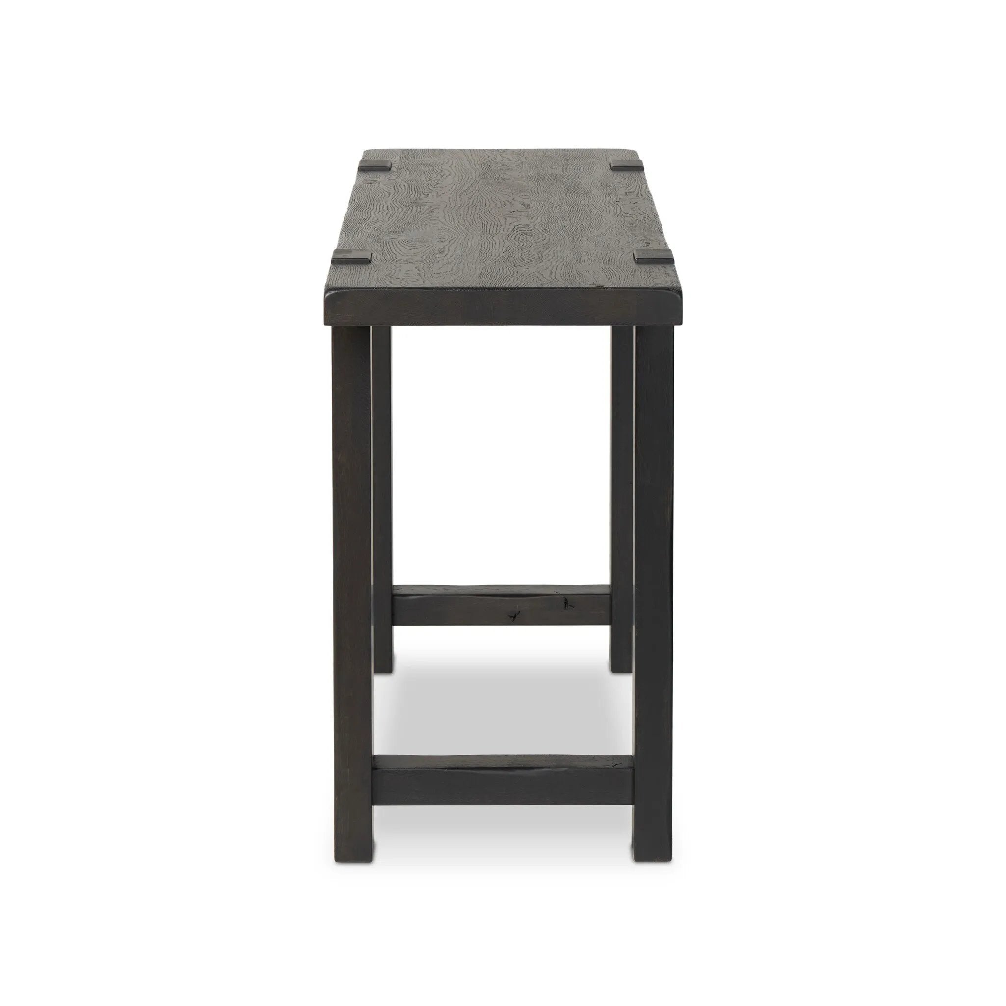 Smoked black oak shapes a simple, open-style console table, with through-tenon joints for an updated farmhouse look.As lovers of luxe style at Amethyst, we love the warm modern inspired Matei Console Table - Smoked Black. This item pairs well with other brands such as Surya and is perfect for minimalist homes Amethyst Home provides interior design, new home construction design consulting, vintage area rugs, and lighting in the Seattle metro area.