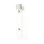 Featuring Maurice Matte White Plaster Sconce by Four Hands at Amethyst Home. Housed behind a curved black shade, light beams with a soft glow both upward and downward from this plug-in sconce.  A  slim pole to hide the cord and a convenient switch on the backplate create a seamless look.Overall Dimensions: 8.00"w x 7.50"d x 50.00"hWeight : 6.61 lbsMateria. Amethyst Home provides interior design, new home construction design consulting, vintage area rugs, and lighting in the Los Angeles metro area.