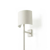 Featuring Maurice Matte White Plaster Sconce by Four Hands at Amethyst Home. Housed behind a curved black shade, light beams with a soft glow both upward and downward from this plug-in sconce.  A  slim pole to hide the cord and a convenient switch on the backplate create a seamless look.Overall Dimensions: 8.00"w x 7.50"d x 50.00"hWeight : 6.61 lbsMaterials:. Amethyst Home provides interior design, new home construction design consulting, vintage area rugs, and lighting in the Portland metro area.