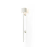 Featuring Maurice Matte White Plaster Sconce by Four Hands at Amethyst Home. Housed behind a curved black shade, light beams with a soft glow both upward and downward from this plug-in sconce.  A  slim pole to hide the cord and a convenient switch on the backplate create a seamless look.Overall Dimensions: 8.00"w x 7.50"d x 50.00"hWeight : 6.61 lbsMate. Amethyst Home provides interior design, new home construction design consulting, vintage area rugs, and lighting in the Salt Lake City metro area.