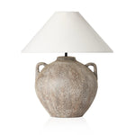 Featuring Mays Vintage Brown Ceramic Table Lamp by Four Hands at Amethyst Home. Inspired by vintage clay jars, a brown talavera lamp with handle-like detailing pairs with a tapered linen shade in a versatile ivory. Overall Dimensions: 22.00"w x 22.00"d x 21.00"h. Amethyst Home provides interior design, new home construction design consulting, vintage area rugs, and lighting in the Nashville metro area.