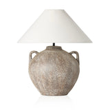 Featuring Mays Vintage Brown Ceramic Table Lamp by Four Hands at Amethyst Home. Inspired by vintage clay jars, a brown talavera lamp with handle-like detailing pairs with a tapered linen shade in a versatile ivory. Overall Dimensions: 22.00"w x 22.00"d x 21.00"h. Amethyst Home provides interior design, new home construction design consulting, vintage area rugs, and lighting in the Nashville metro area.