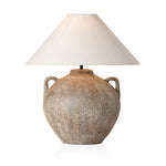 Featuring Mays Vintage Brown Ceramic Table Lamp by Four Hands at Amethyst Home. Inspired by vintage clay jars, a brown talavera lamp with handle-like detailing pairs with a tapered linen shade in a versatile ivory. Overall Dimensions: 22.00"w x 22.00"d x 21.00"h. Amethyst Home provides interior design, new home construction design consulting, vintage area rugs, and lighting in the Newport Beach metro area.
