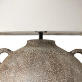 Featuring Mays Vintage Brown Ceramic Table Lamp by Four Hands at Amethyst Home. Inspired by vintage clay jars, a brown talavera lamp with handle-like detailing pairs with a tapered linen shade in a versatile ivory. Overall Dimensions: 22.00"w x 22.00"d x 21.00"h. Amethyst Home provides interior design, new home construction design consulting, vintage area rugs, and lighting in the Seattle metro area.