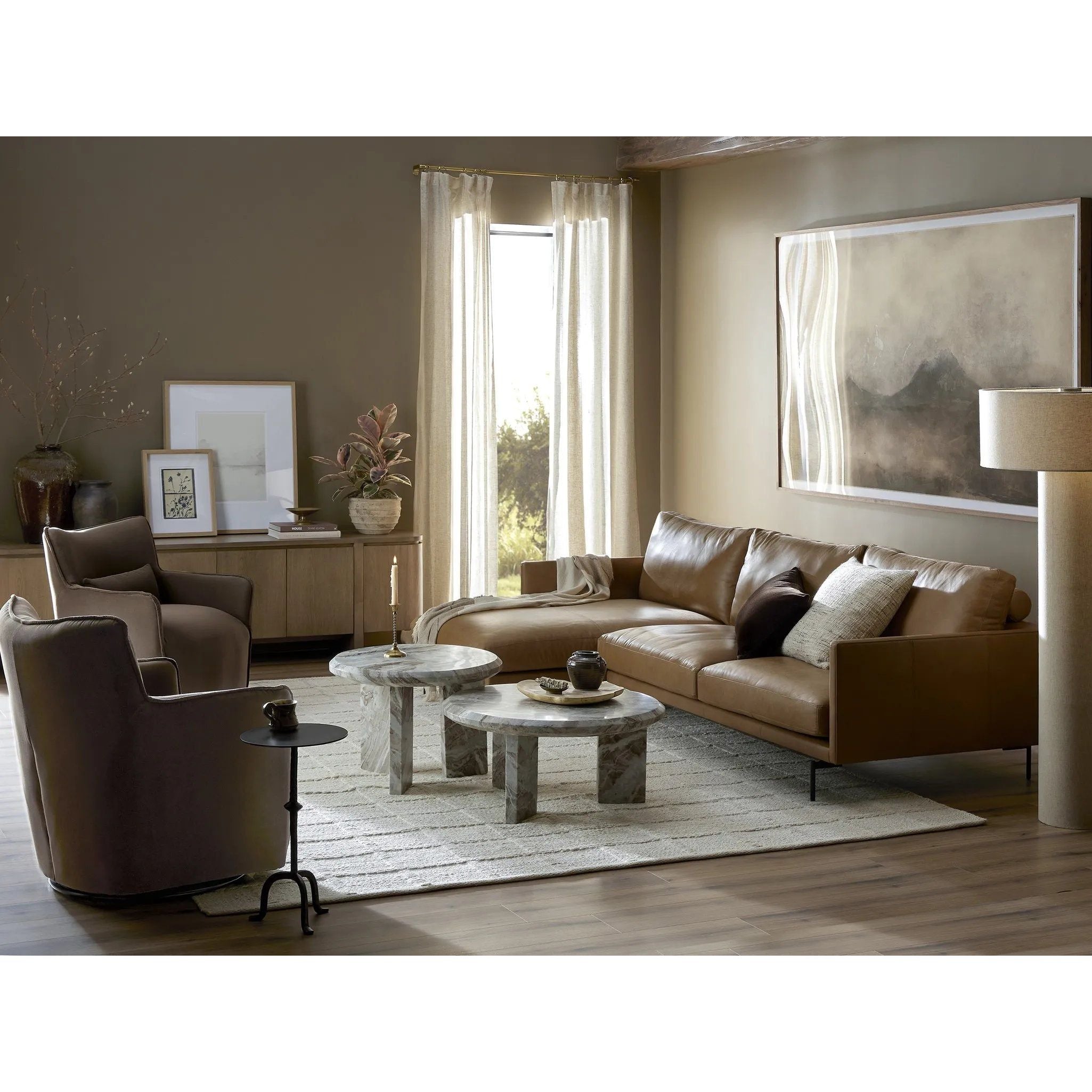 Featuring Melle Lipari Camel 2-Piece Sectional by Four Hands at Amethyst Home. A minimalist sectional to redefine contemporary lounging. Made from tan top-grain leather with a slim profile, expert tailoring and plush cushions for comfort. Sleek metal legs and compact sizing make this piece a versatile anchor for smaller living spaces.Left ChaiseOverall Dimensi. Amethyst Home provides interior design, new home construction design consulting, vintage area rugs, and lighting in the Austin metro area.