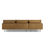Featuring Melle Lipari Camel 2-Piece Sectional by Four Hands at Amethyst Home. A minimalist sectional to redefine contemporary lounging. Made from tan top-grain leather with a slim profile, expert tailoring and plush cushions for comfort. Sleek metal legs and compact sizing make this piece a versatile anchor for smaller living spaces.Left ChaiseOverall Dime. Amethyst Home provides interior design, new home construction design consulting, vintage area rugs, and lighting in the Calabasas metro area.