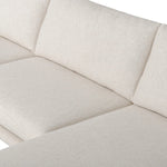A minimalist form to redefine the contemporary sectional. Made from light, neutral high-performance with a slim profile, expert tailoring and plush cushions for comfort. Sleek metal legs and compact sizing make this piece a versatile anchor for smaller living spaces. Amethyst Home provides interior design, new home construction design consulting, vintage area rugs, and lighting in the Alpharetta metro area.
