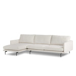 A minimalist form to redefine the contemporary sectional. Made from light, neutral high-performance with a slim profile, expert tailoring and plush cushions for comfort. Sleek metal legs and compact sizing make this piece a versatile anchor for smaller living spaces. Amethyst Home provides interior design, new home construction design consulting, vintage area rugs, and lighting in the Austin metro area.