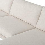 A minimalist form to redefine the contemporary sectional. Made from light, neutral high-performance with a slim profile, expert tailoring and plush cushions for comfort. Sleek metal legs and compact sizing make this piece a versatile anchor for smaller living spaces. Amethyst Home provides interior design, new home construction design consulting, vintage area rugs, and lighting in the Calabasas metro area.