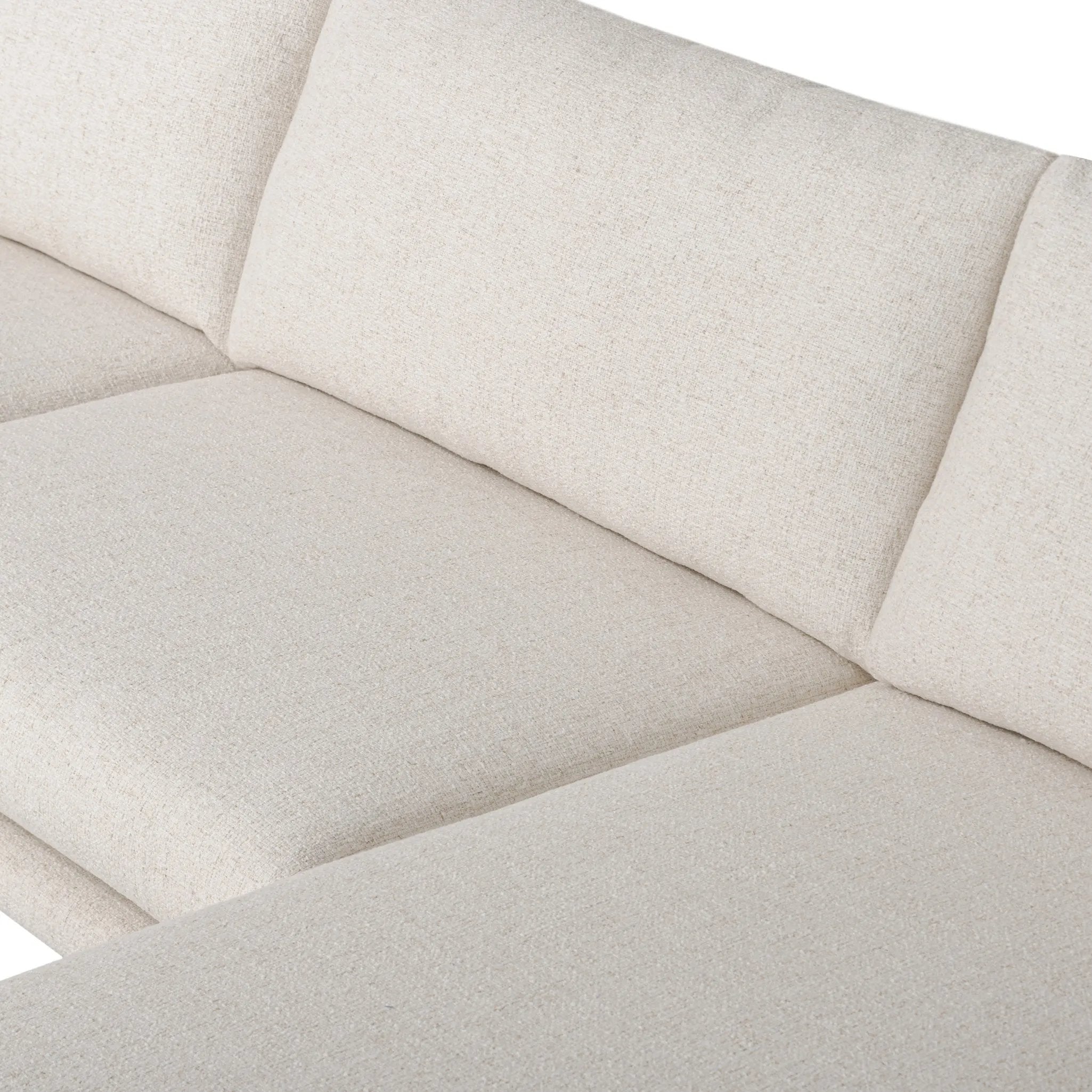 A minimalist form to redefine the contemporary sectional. Made from light, neutral high-performance with a slim profile, expert tailoring and plush cushions for comfort. Sleek metal legs and compact sizing make this piece a versatile anchor for smaller living spaces. Amethyst Home provides interior design, new home construction design consulting, vintage area rugs, and lighting in the Calabasas metro area.