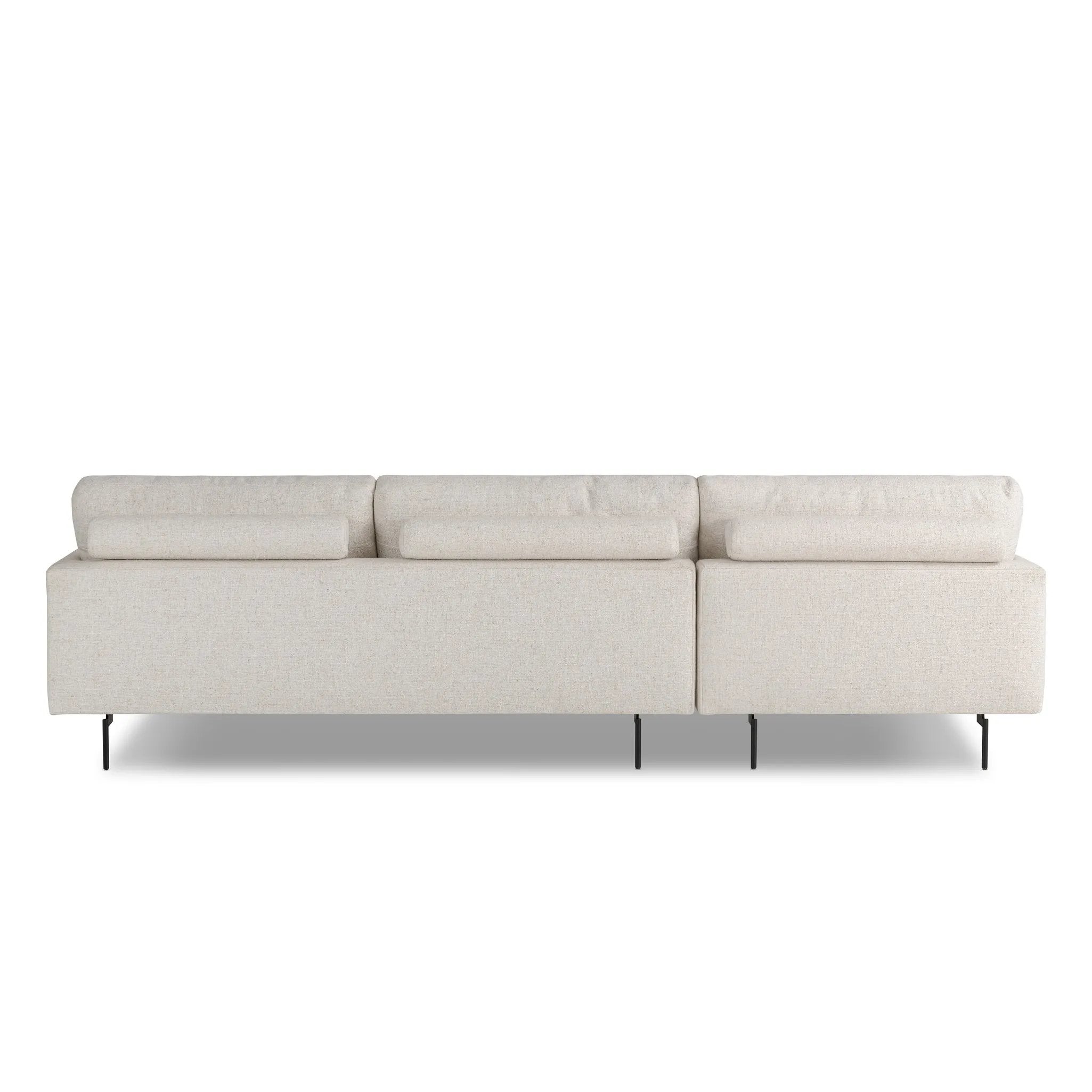 A minimalist form to redefine the contemporary sectional. Made from light, neutral high-performance with a slim profile, expert tailoring and plush cushions for comfort. Sleek metal legs and compact sizing make this piece a versatile anchor for smaller living spaces. Amethyst Home provides interior design, new home construction design consulting, vintage area rugs, and lighting in the Des Moines metro area.